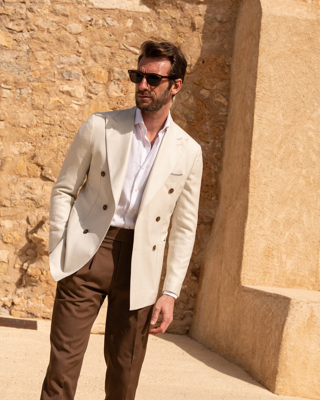 Cream Double Breasted Jacket outfit inspiration