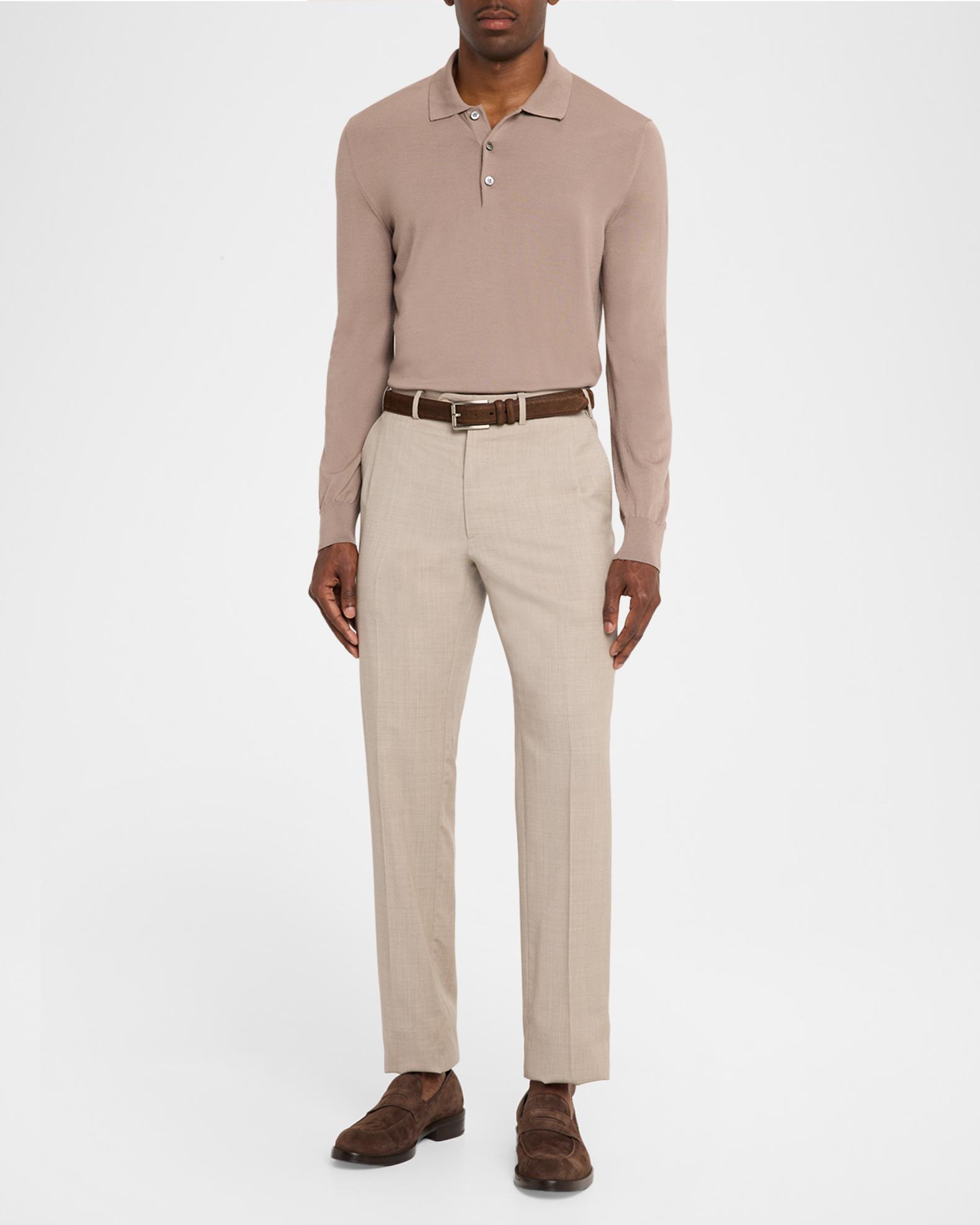 Brioni cashmere-silk knit with tailored cream trousers