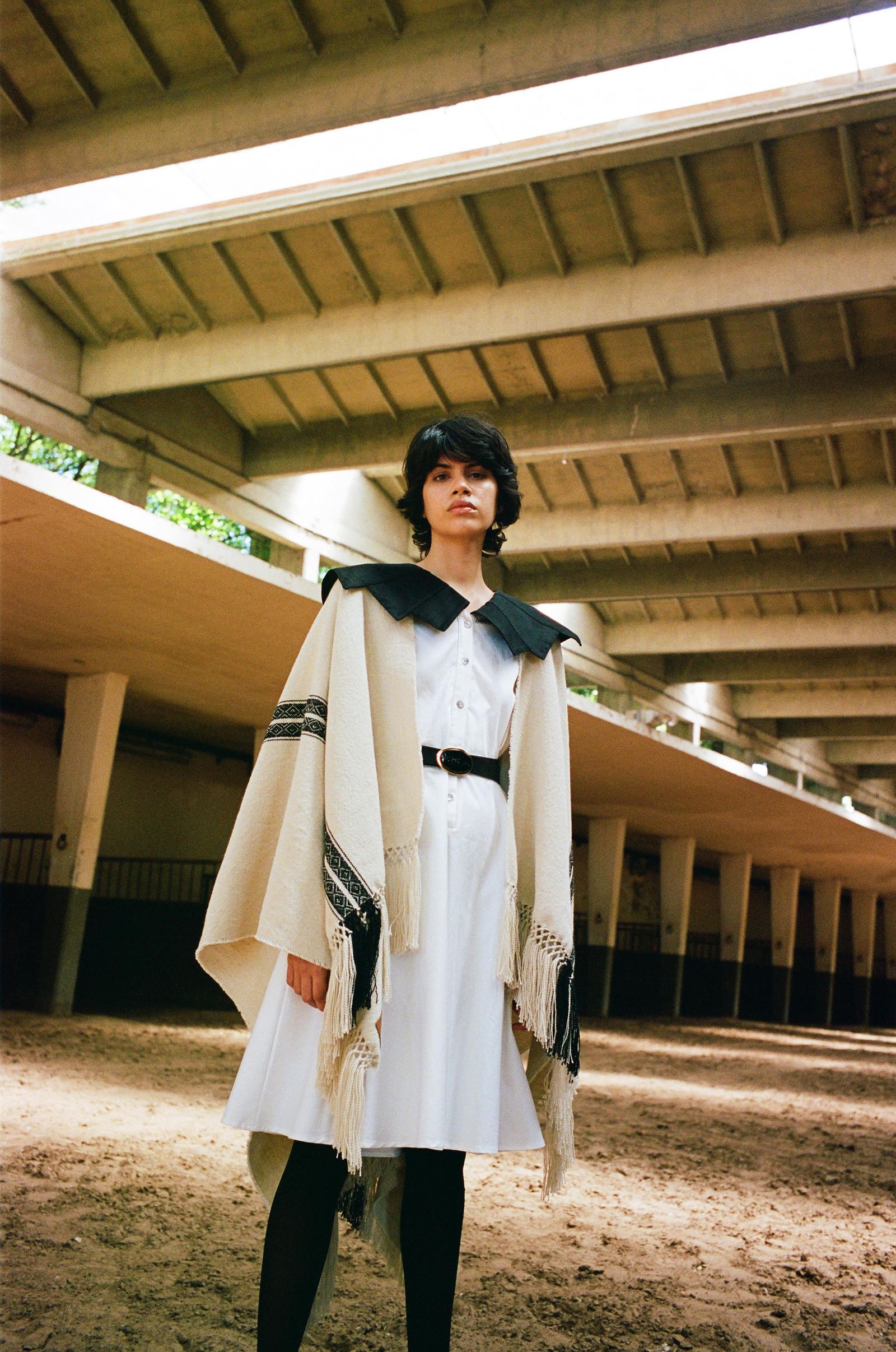 ÀCHEVAL belted shirt dress and woven Argentine poncho