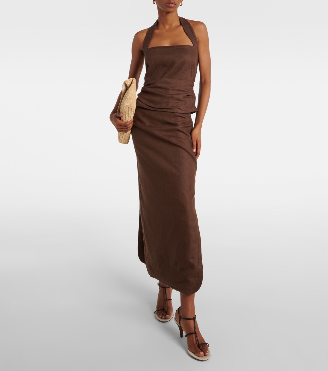 SIR chocolate linen halter top and matching long skirt